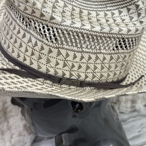 American Hat Company Cowboy Tone Geometric Vented Ivory  Rancher Straw Hat 7 1/4 - Picture 5 of 14